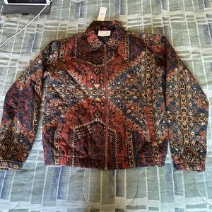 Urban Outfitters Men's Patterned Zip-Up Jacket in Rust and Navy